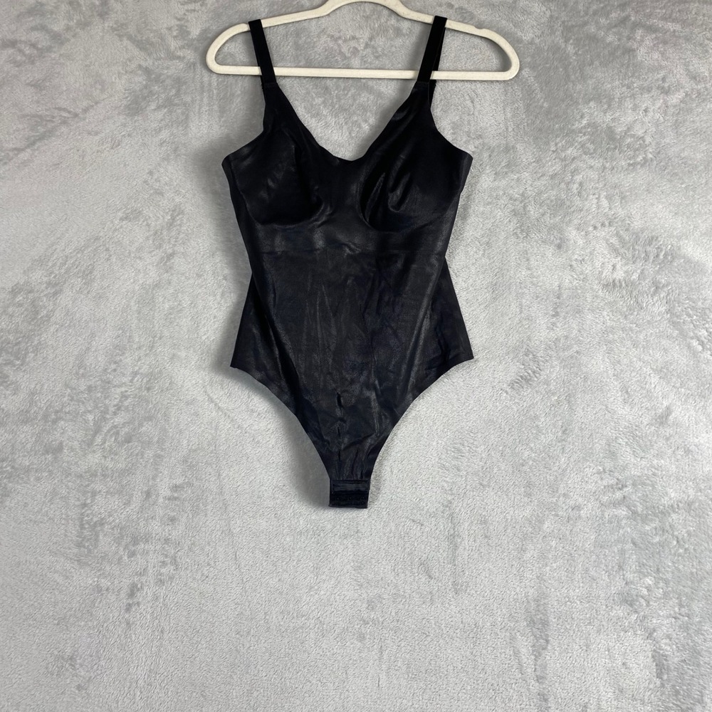 Knix Womens Papaya Box Thong Bodysuit Shaper Black Shimmer Size M Adjustable